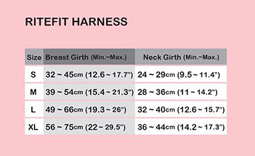 Puppia Soft Harness A sizing chart
